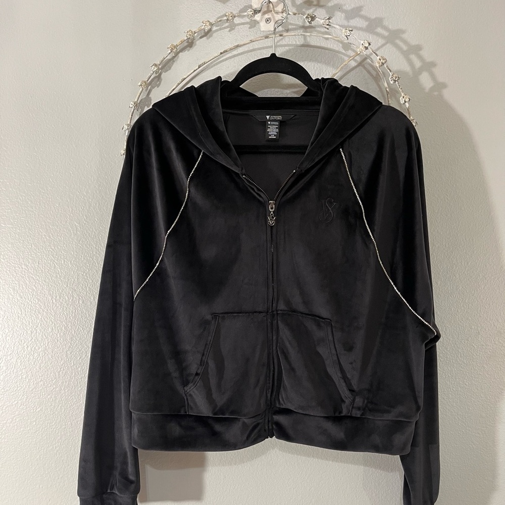 💎Victoria’s Secret Full-Zip Hoodie with Rhinestone Accent.  Black, Size L.